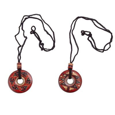 Alternate image for Pair of Red and Black Ceramic Pendant Necklaces from Peru Enchanted Land