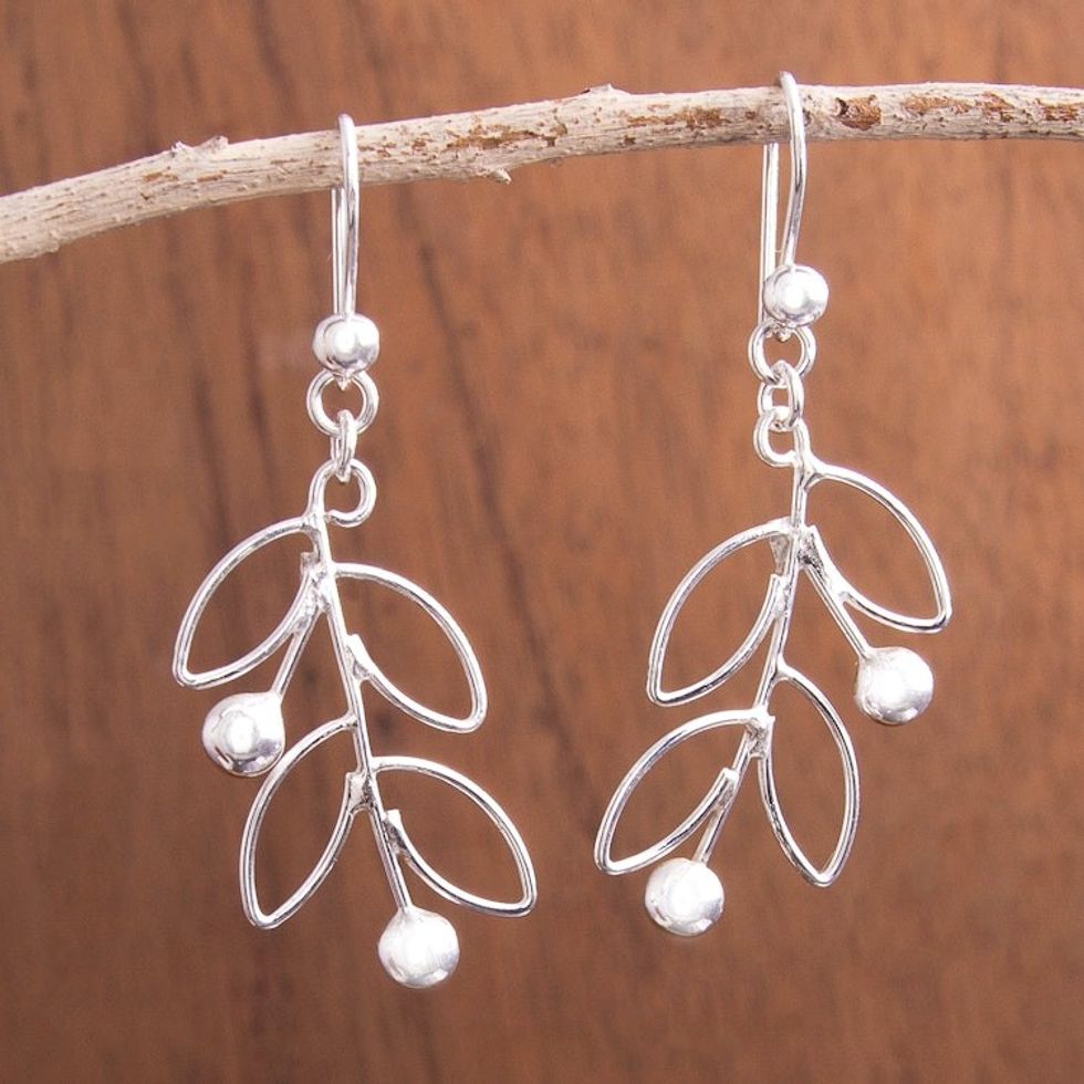Sterling Silver Leaves and Berries Dangle Earrings from Peru 'Airy Leaves'