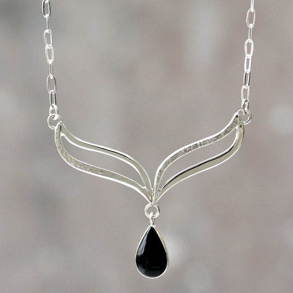 Andean Silver Necklace Set with Black Obsidian 'Wings of Midnight'