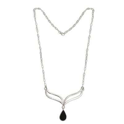 Alternate image for Andean Silver Necklace Set with Black Obsidian Wings of Midnight