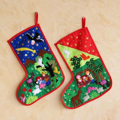Alternate image for Applique Christmas stockings Pair Nativity