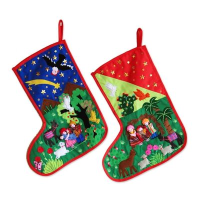 Alternate image for Applique Christmas stockings Pair Nativity