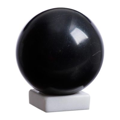 Alternate image for Black Onyx Sphere Sculpture on White Calcite Base Night World