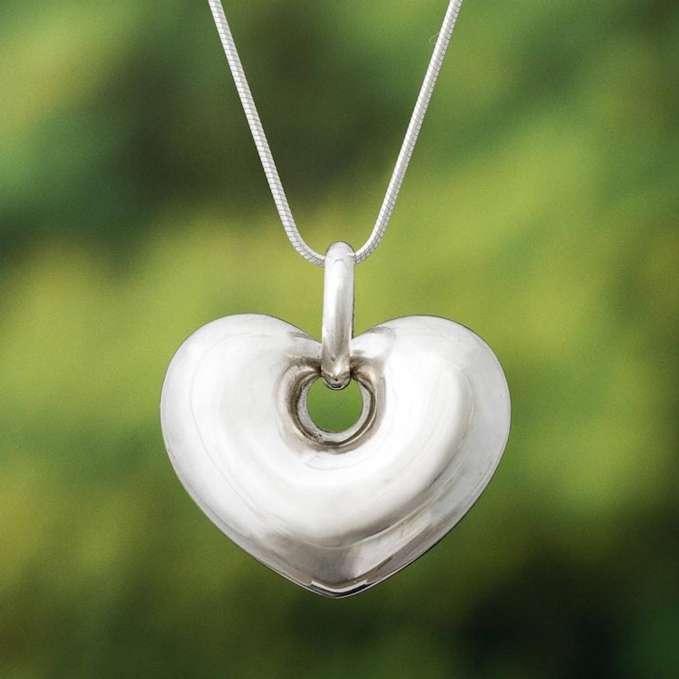 Handmade Peruvian Sterling Silver Heart Necklace 'Full of Love'