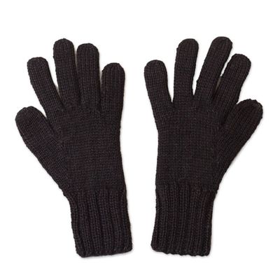 Alternate image for 100 Alpaca Knit Gloves in Black from Peru Winter Delight in Black