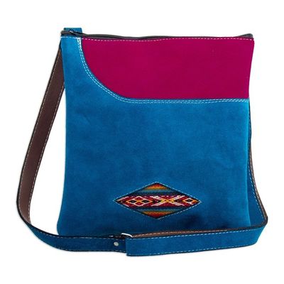 Alternate image for Handcrafted Magenta and Blue Suede Sling with Wool Accent Magenta Soul