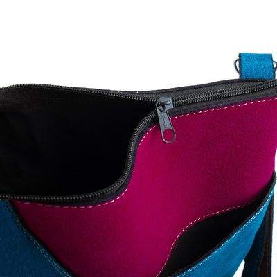 Alternate image for Handcrafted Magenta and Blue Suede Sling with Wool Accent Magenta Soul