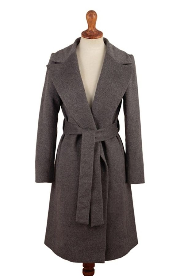 Alternate image for Grey Baby Alpaca Blend Long Wrap Coat Classically Chic