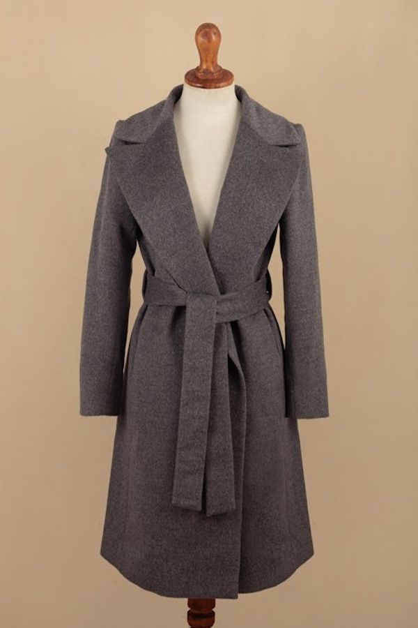 Alternate image for Grey Baby Alpaca Blend Long Wrap Coat Classically Chic