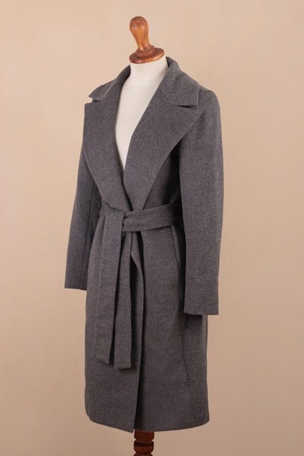 Alternate image for Grey Baby Alpaca Blend Long Wrap Coat Classically Chic