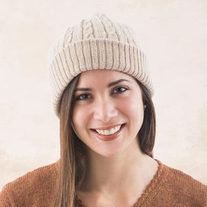 Image for Unique Womens Alpaca Wool Solid Knit Hat 'Tan Mountain Roads'