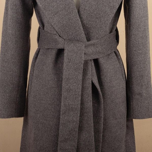 Alternate image for Grey Baby Alpaca Blend Long Wrap Coat Classically Chic