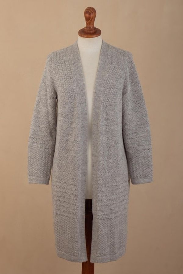 Alternate image for Long Alpaca Blend Cardigan Grey Textures
