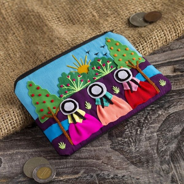 Alternate image for Applique Coin Purse Handmade in Peru A Walk in the Fields
