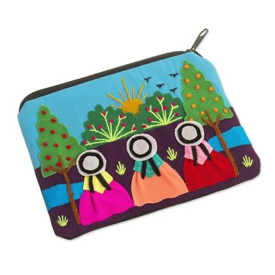 Alternate image for Applique Coin Purse Handmade in Peru A Walk in the Fields
