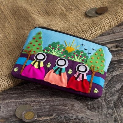 Alternate image for Applique Coin Purse Handmade in Peru A Walk in the Fields