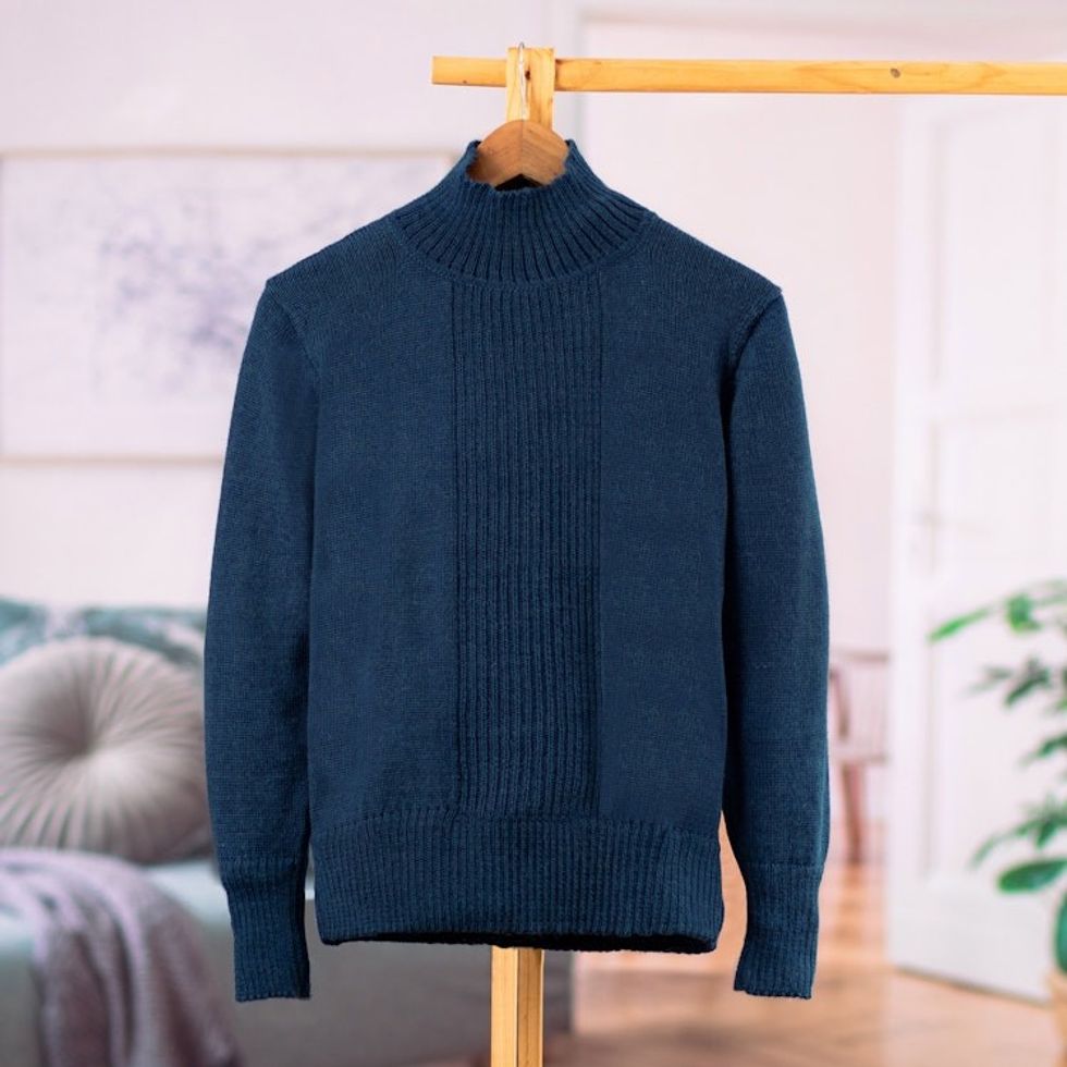 Soft Striped Peacock Alpaca Blend Pullover with Turtle Neck 'Peacock Center'