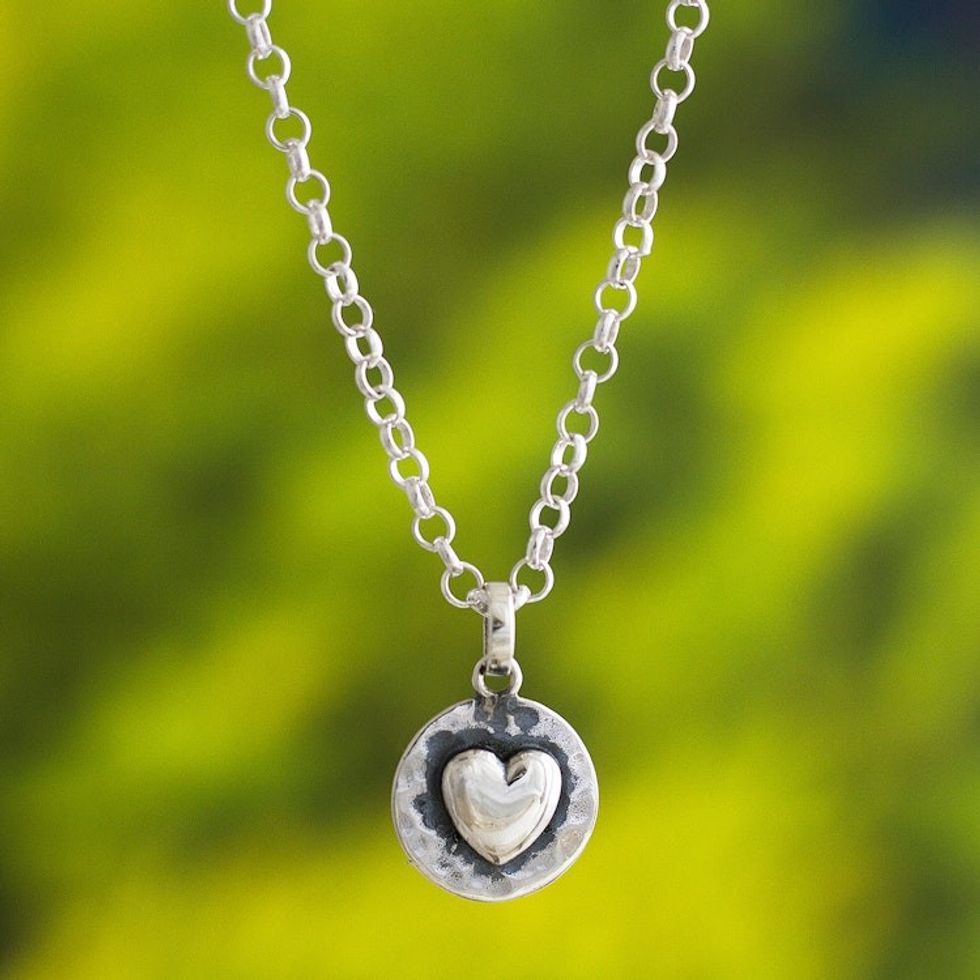 Handcrafted Heart-Themed Sterling Silver Necklace from Peru 'Unconditional Love'