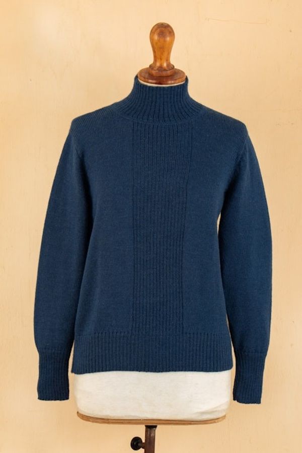 Alternate image for Soft Striped Peacock Alpaca Blend Pullover with Turtle Neck Peacock Center
