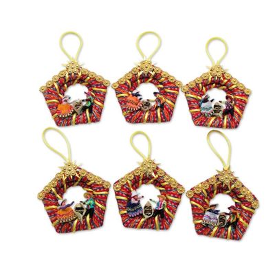 Alternate image for Nativity Scene Handmade Christmas Ornaments Set of 6 Andean Adoration