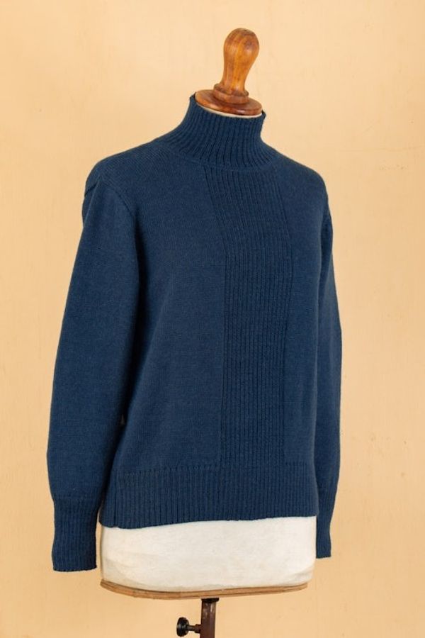 Alternate image for Soft Striped Peacock Alpaca Blend Pullover with Turtle Neck Peacock Center