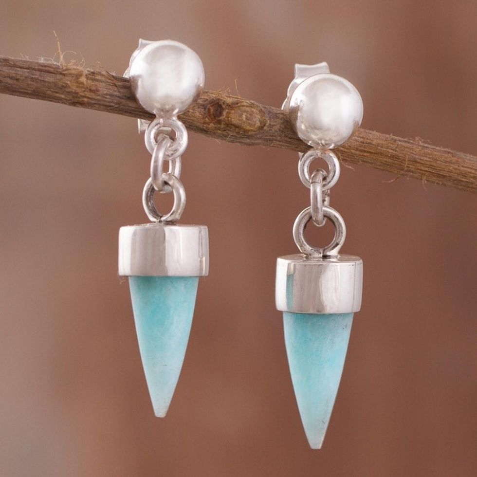 Amazonite Cone Dangle Earrings from Peru 'Natural Cones'