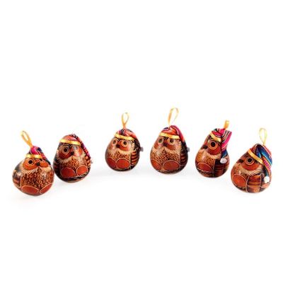 Alternate image for Christmas Mate Gourd Bird Ornament Set of 6 Christmas Owls