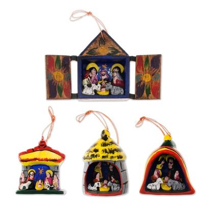 Alternate image for Hand Made Religious Wood Christmas Ornaments Set of 4 Nativity