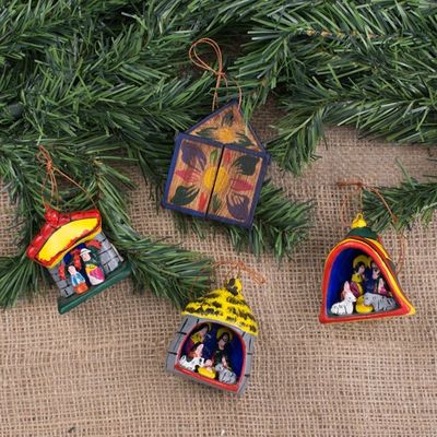 Alternate image for Hand Made Religious Wood Christmas Ornaments Set of 4 Nativity