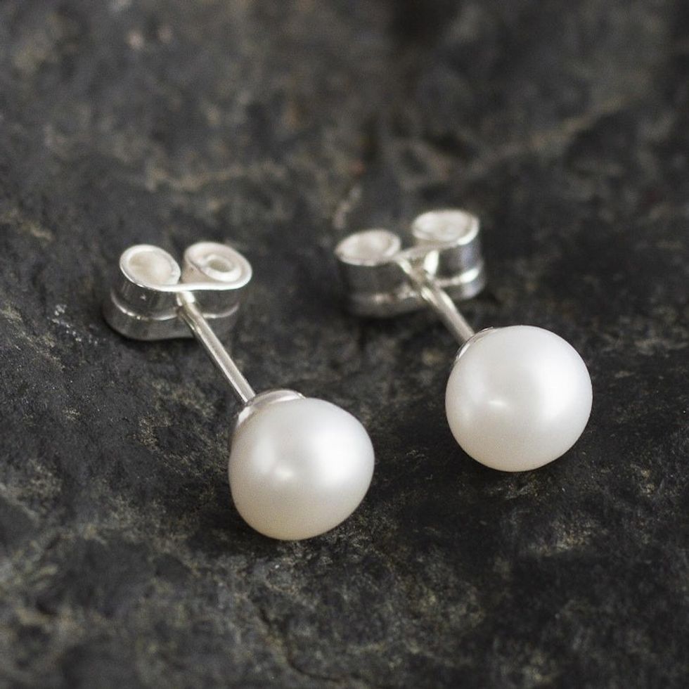 White Cultured Pearl Classic Stud Earrings 'Perfectly White'