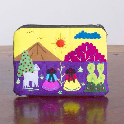Alternate image for Embroidered Multicolor Cotton Blend Coin Purse from Peru Andean Sunrise