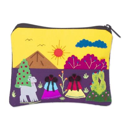 Alternate image for Embroidered Multicolor Cotton Blend Coin Purse from Peru Andean Sunrise
