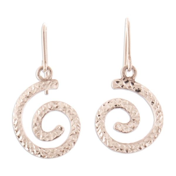 Alternate image for Modern Textured Sterling Silver Spiral Dangle Earrings Whirlwind Glam