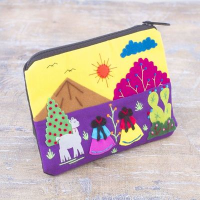 Alternate image for Embroidered Multicolor Cotton Blend Coin Purse from Peru Andean Sunrise
