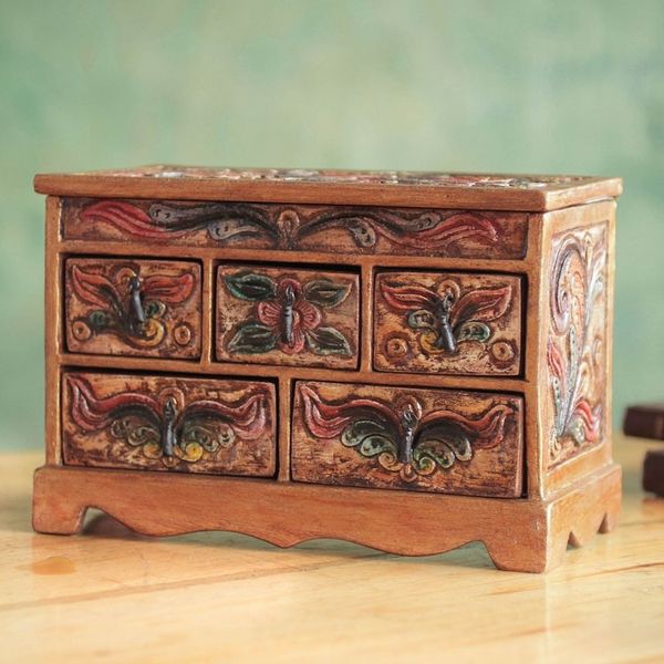 Alternate image for Hand Crafted Tooled Leather and Wood Jewelry Box Antique Ivy