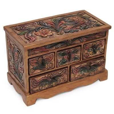 Alternate image for Hand Crafted Tooled Leather and Wood Jewelry Box Antique Ivy