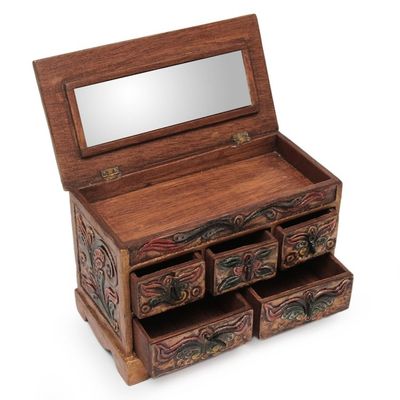 Alternate image for Hand Crafted Tooled Leather and Wood Jewelry Box Antique Ivy