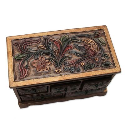 Alternate image for Hand Crafted Tooled Leather and Wood Jewelry Box Antique Ivy