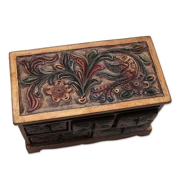 Alternate image for Hand Crafted Tooled Leather and Wood Jewelry Box Antique Ivy