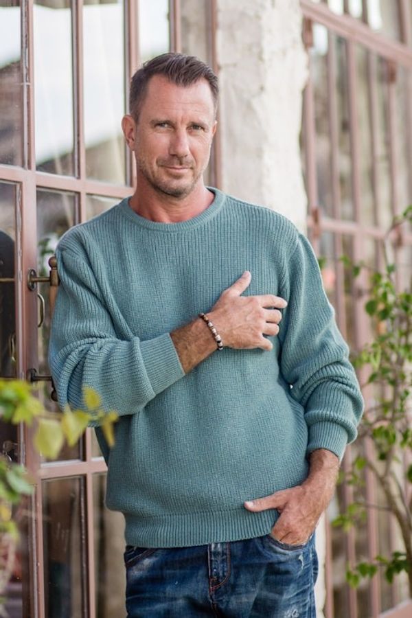Alternate image for Recycled Fiber  Baby Alpaca Mens Pullover in Light Azure Robins Egg
