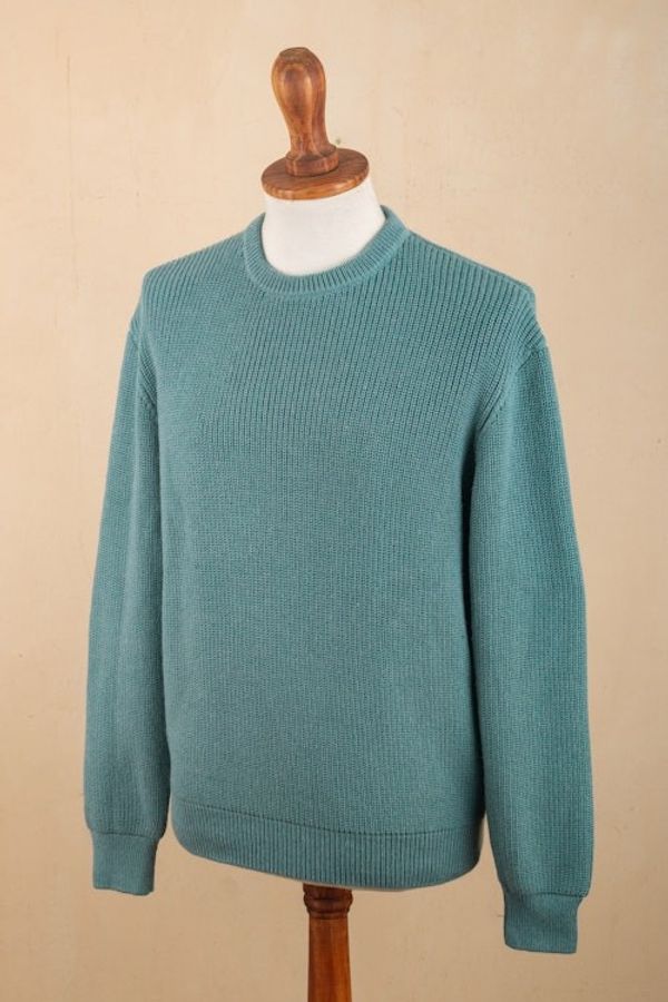Alternate image for Recycled Fiber  Baby Alpaca Mens Pullover in Light Azure Robins Egg