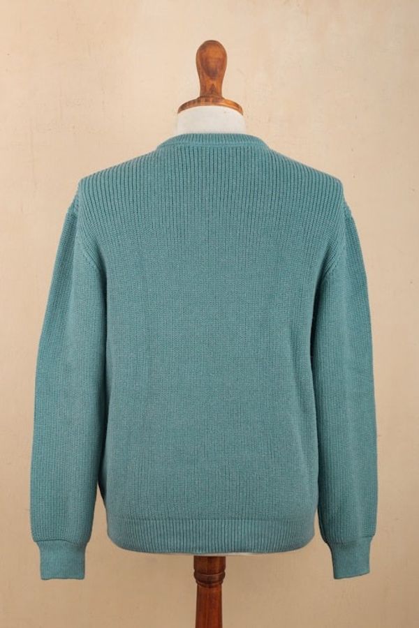 Alternate image for Recycled Fiber  Baby Alpaca Mens Pullover in Light Azure Robins Egg