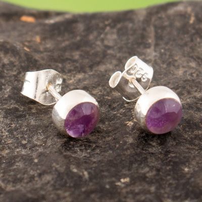 Alternate image for Classic Sterling Silver Stud Earrings with Amethyst Stones Perfect in Purple