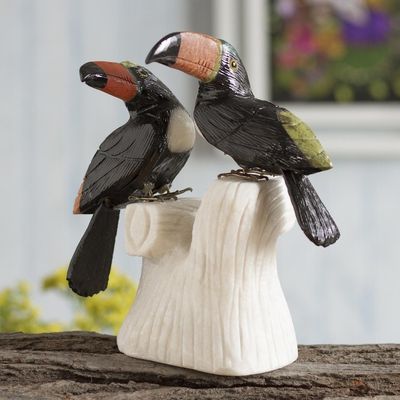 Alternate image for Handcrafted Gemstone Birds Sculpture Toucan Two