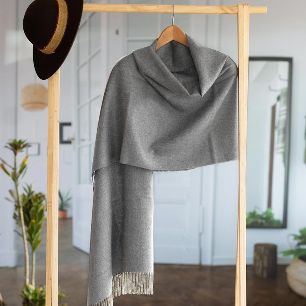 100 Baby Alpaca Shawl in Solid Smoke from Peru 'Simple Beauty in Smoke'