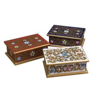 Alternate image for Reverse Painted Glass Decorative Boxes Set of 3 Red White and Blue