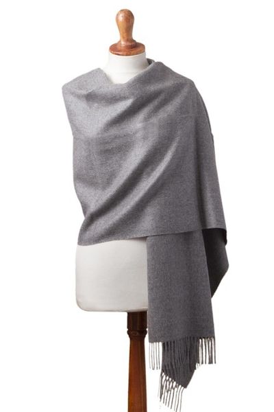 Alternate image for 100 Baby Alpaca Shawl in Solid Smoke from Peru Simple Beauty in Smoke
