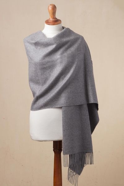 Alternate image for 100 Baby Alpaca Shawl in Solid Smoke from Peru Simple Beauty in Smoke