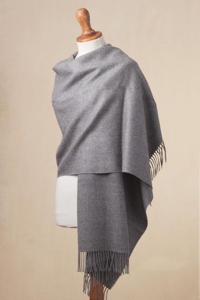 Alternate image for 100 Baby Alpaca Shawl in Solid Smoke from Peru Simple Beauty in Smoke
