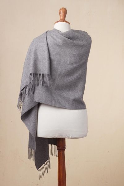 Alternate image for 100 Baby Alpaca Shawl in Solid Smoke from Peru Simple Beauty in Smoke